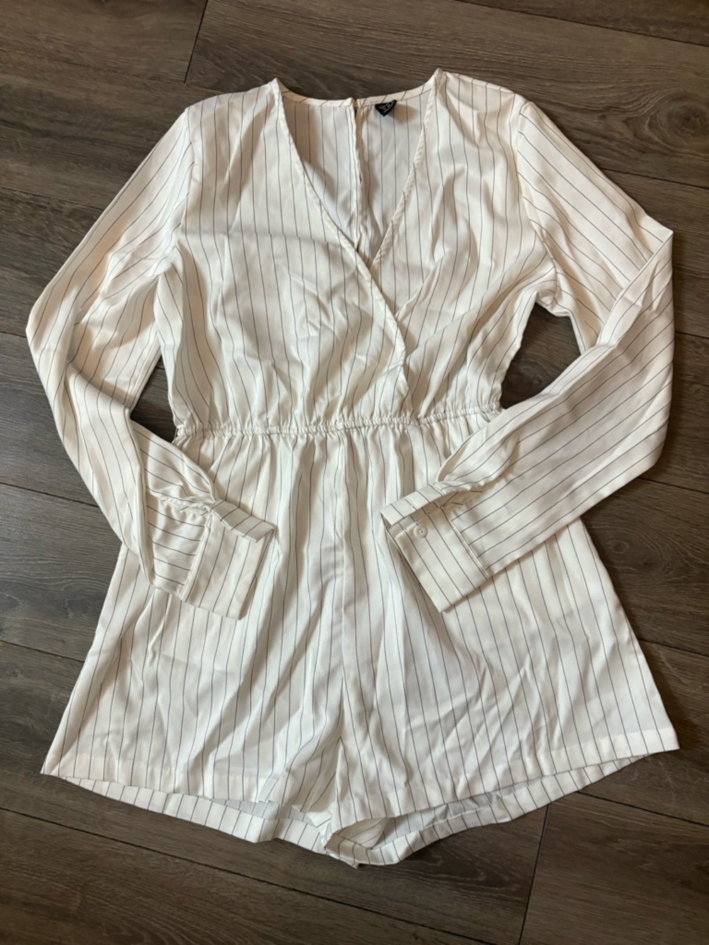 SHEIN Cream Pinstripe Wrap Romper